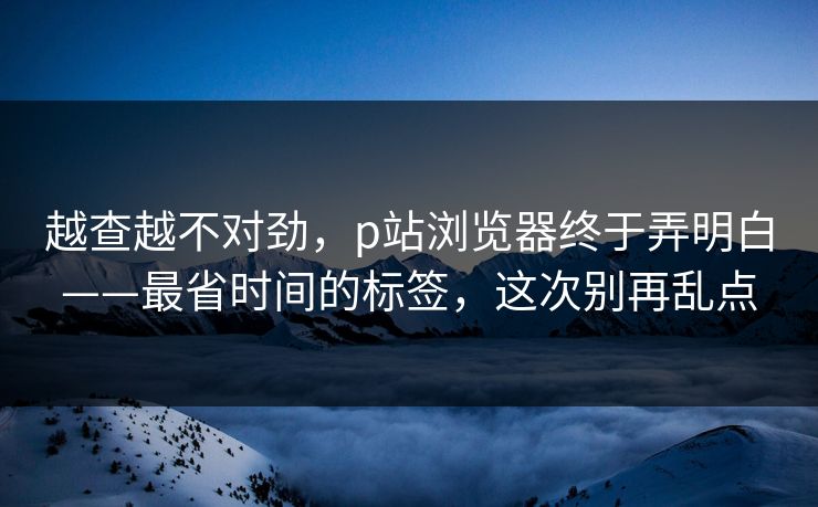 越查越不对劲，p站浏览器终于弄明白——最省时间的标签，这次别再乱点