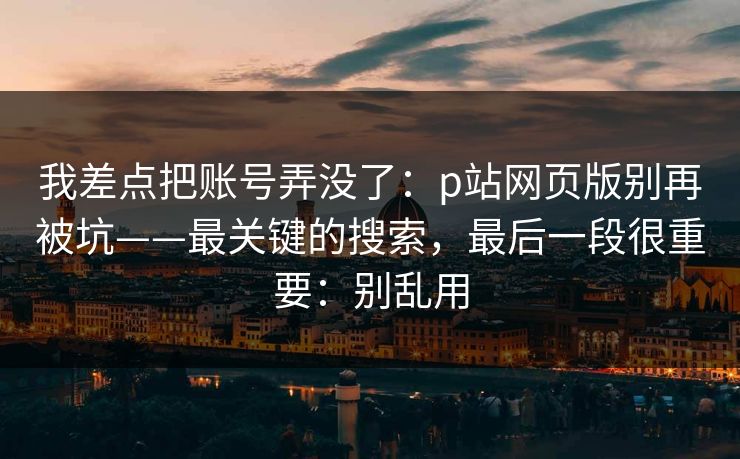 我差点把账号弄没了：p站网页版别再被坑——最关键的搜索，最后一段很重要：别乱用