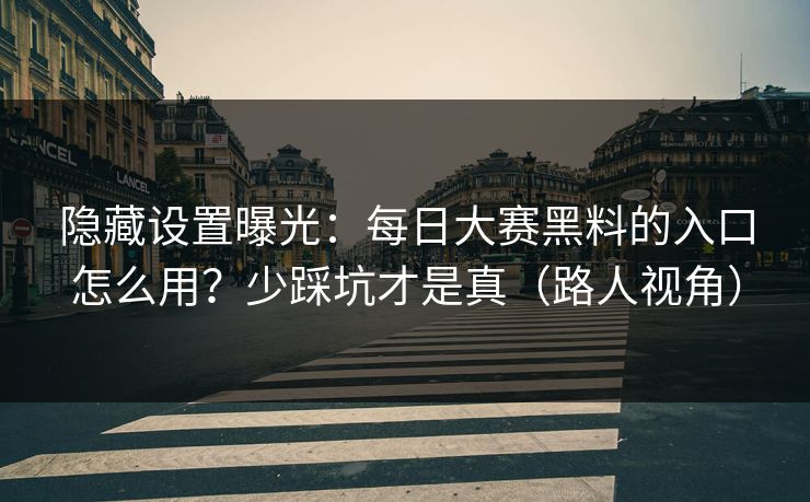 隐藏设置曝光：每日大赛黑料的入口怎么用？少踩坑才是真（路人视角）